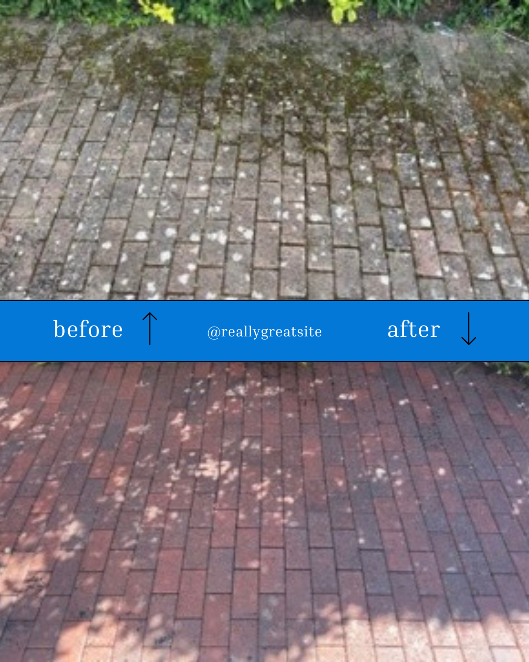Patio beofre pressure washing anf after photo