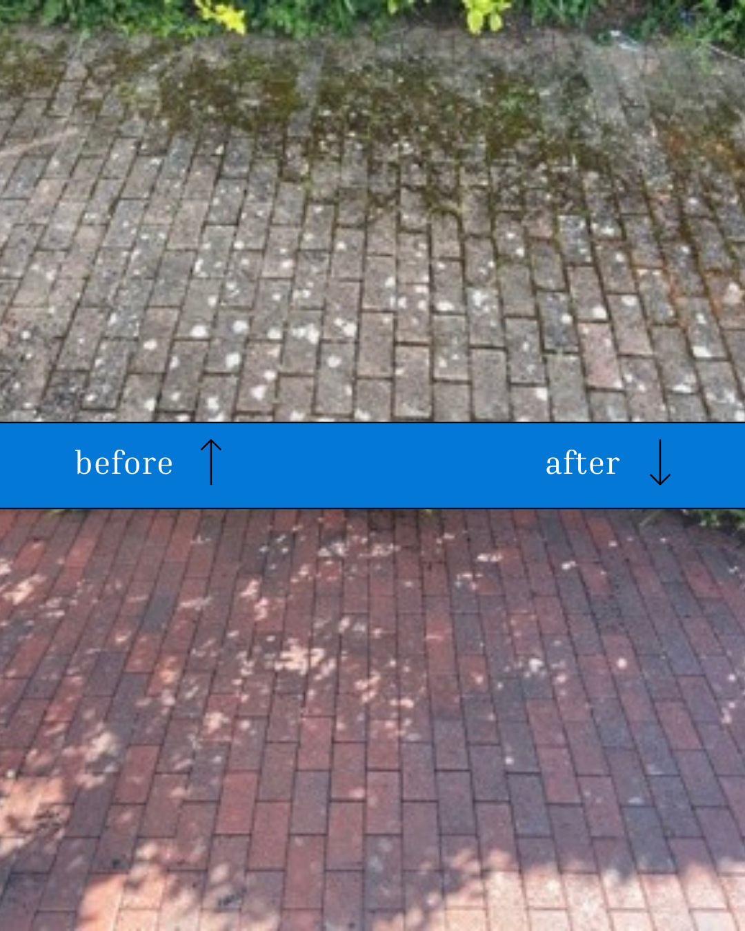 before and after photoes of a drive way that has been pressure washed